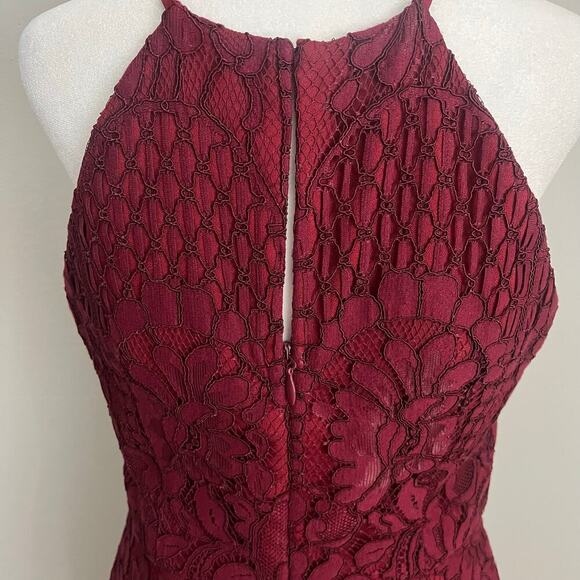 Adelyn Rae Burgundy Lace Overlay Halter Mini Dress Medium Cocktail Party Wedding - Picture 7 of 11